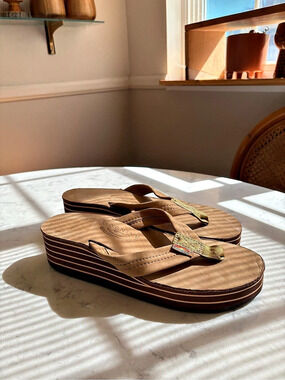 Rainbow Sandals Double Layer Wedge Thong Sandal Brown